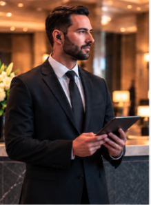 Security professional using mobile technology